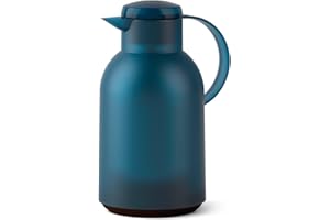 Emsa N40120 - Caraffa termica Samba, 1,5 litri, chiusura Quick Press, 12 ore, calda e fredda per 24 ore, traslucida/blu-grigio