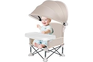 AUFQUWK Trona Para Bebé, Silla De Comedor Con Asiento Elevador Plegable, Silla De Playa Portátil Para Bebé Con Bandeja Extraíble Y Sombrilla, Trona De Viaje Para Asiento De Bebé, Silla De Alimentación