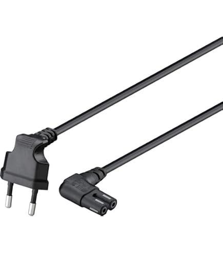 Cordon D’alimentation Euro Coudé 90° Des Deux Côtés - 1,5 M, Noir, 0,75 Mm², Pour TV, Console, Ordinateur