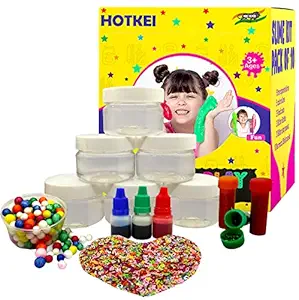 HOTKEI (6 Clear Slime kit) DIY Transparent Scented Slimy Slime Gel Jelly Set Kit Air Dry Magical Crystal Clay Putty Toy Kit for Girls Boys Kids Slime with Glitter| Charms | Stars | Thermocol Ball Set