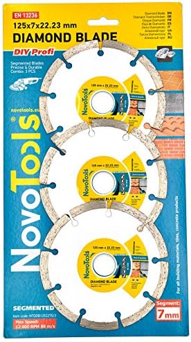5’’ Segmented Diamond Cutting Discs By NOVOTOOLS | Diamond Angle Grinder Blades For Stone, Brick, Masonry, Lintels, Patio Slabs, Concrete | Pack of 3 pcs x 125 mm
