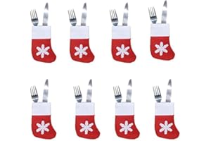 Malayas 8 pièces Noël Arts de la Table Couverture Creative Table Non-tissé Tissu Neige Chaussette Couverts Sacs de Noël Fournitures pour Couteaux et fourchettes,Décoration de Noël