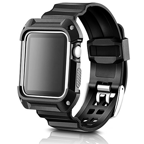 Fatetec Apple Watch Accesorios Correa, Silicona Suave Sport Replacement Strap para iWatch Serie 1 Serie 2 Serie 3 (38MM, Black Silver)