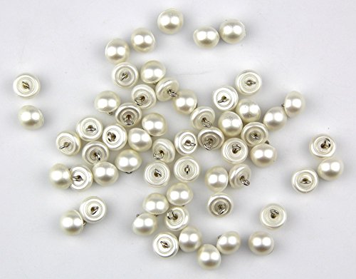 raylinedo Knöpfe, 50 Stück Perlenknöpfe, weiß, halbrund, Metallöse, zum Nähen / Basteln,-10 mm - 4