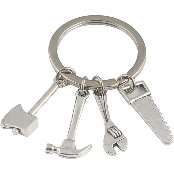Outils De Bricolage Marteau Scie Pinceau Porte-Clés En Métal Argenté