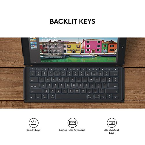 Logitech 920-008440 Slim Combo abnehmbarer, hintergrundbeleuchteter Tastatur mit iOS-Sondertasten und Smart Connector für Apple iPad Pro, 32,76 cm (12,9 Zoll) (1/2 Generation) schwarz - 3