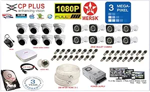 MERSK CP Plus 16 Ch HD Dvr and Full HD (3MP) CCTV Camera Kit with All Required Accessories 2 TB Hard Disk, Note : No Installation Service