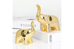 JIMBON A Pair Gold Elephant Statue Home Decor, Sculpture Elephant Ornaments For Living Room Office Desktop Bookshelf, Gold Decor For Anniversary Wedding, Valentines' gifts, Christmases etc