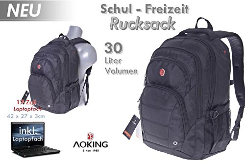 City Rucksack Schule Arbeit & Freizeit Bag Schulrucksack Sportrucksack Backpack Laptoprucksack Laptopfach 17″ – schwarz (HN49031) - 2