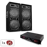 dj anlagen set 1500 Watt Bluetooth Verstärker mit AUX, USB- und SD-Slot zur Musikwiedergabe von USB-Sticks, MP3-Playern und SD-Speicherkarten oder Bluetooth-Musikstreaming über Smartphone-Handys