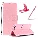 Produktbild iPhone 7 Plus Hülle Lanyard Leder Brieftasche Case,iPhone 7 Plus Strap Schutztasche Leder Hülle,Herzzer Prämie Bling Glitzer Diamanten Einfarbig [Schmetterling Blätter Geprägte Geschnitzte] PU Leder Geldbörse Bookstyle Magnet Kartenfach Schutzhülle Tasche Leder Handyhülle Case Cover für iPhone 7 Plus 5.5 Inch + 1 x Frei Rosa Handy Halterung Ständer + 1 x Frei Rosa Touch Pen Stift Stylus - Rosa