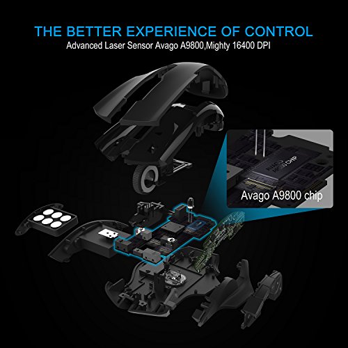 TeckNet HyperTrak - Raton gaming  16400 DPI  cableado con Avago ADNS-9800 Sensor  10 botones programables y ajuste RGB  Cartucho de ajuste de peso