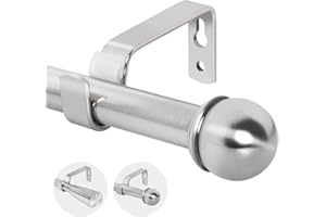 Eson Casa Barra de cortina extensible de 70 a 120 cm, barra de cortina de metal ajustable con extremos de bolas para cortinas con ojales, barra de ventana decorativa de níquel cepillado