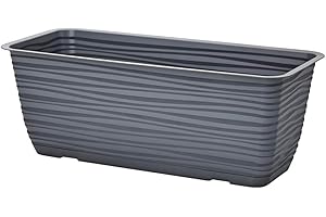 KAGM Blumenkasten Pflanzkasten Balkonkasten mit Untersetzer in Wellen-Design 3D | 60 cm Anthrazit