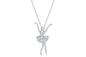 jagosen Ballerina Necklace Silver Dancing Ballet Gifts for Girls Crystal Lover Gifts for Christmas Women Girls