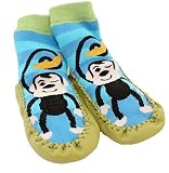 Baby Toddlers Kids Indoor Slipper Shoe Socks Moccasins NON SKID BLUE STRIPE MONKEY (Age 1-2 (Sole length 14cm))