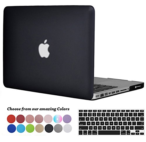 TECOOL® 2 in 1 [Matt Serie] Snap-on Oberteilplastik Folio Hülle Fall Deckhäuten, Schwarz US Version Keyboard Cover,Tranparent EU Version Tastatur-Abdeckung und TECOOL® Maus-Pad für MacBook Pro 13/13.3" NON Retina Display [Modell: A1278,Schwarz]