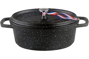 Kamberg Cazuela 30 cm ovalada negra, aluminio fundido, revestimiento tipo piedra, todo tipo de fuentes de calor, incluida la inducción, sin PFOA