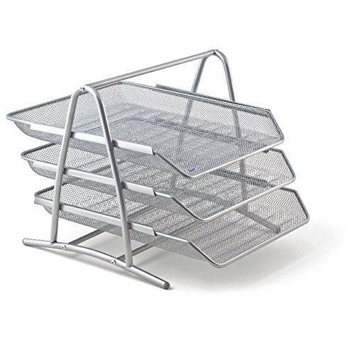 Briefablage Office mit 3 Fächern, Schreibtischablage, Drahtmetall, silber