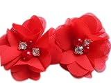 Tamaño: 5 cm. 20 flores de gasa de YYCRAFT, 5 cm, con perlas de imitación, para manualidades, Gasa, Rojo, 2 pulgadas