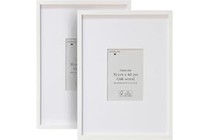 Framelane Set de 2 Marco 30x40 Blanco en Roble FSC con Vidrio Acrílico Antirrayas y Antirroturas - Marco con Passepartout y Montaje Vertical u Horizontal