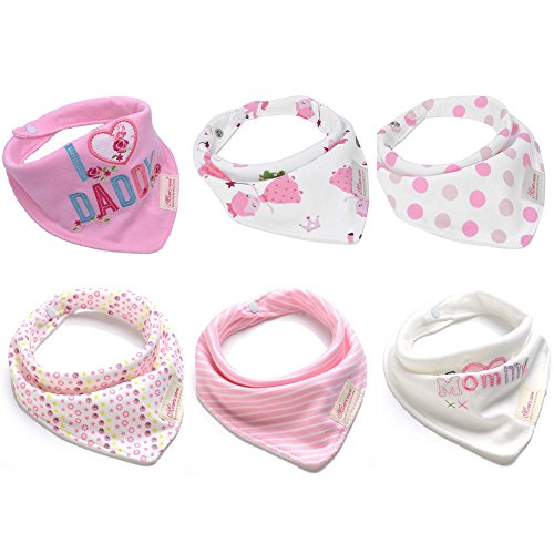 Baby Dreieckstuch Lätzchen 6er Pack Halstücher Spucktücher Sabberlätzchen mit Druckknöpfen für Mädchen Kleinkinder Neugeborenes Baby Geschenk Saugfähig Weich Größenverstellbar