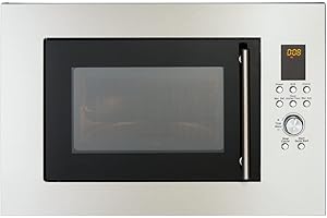 PKM Einbau-Mikrowelle MW900-23G-IN I 900W Mikrowellenleistung I 23L Garraum I 6 Leistungsstufen I 8 Garprogramme IAuftaufunktion I Metall-Gehäuse I Drehteller (24,5cm) I LED-Display I Silber