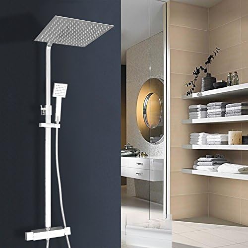 Vesuvio | Boyoma Luxury Ultra-thin Rain Mixer Shower Set With 12" 304 Stainless Steel Square Shower Head And Handset - Thermostatic Valve Bathroom Tap
