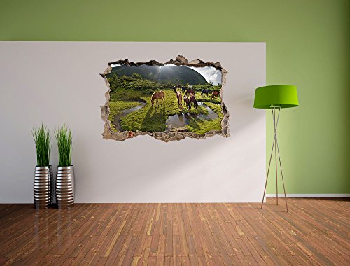 Pixxprint 3D_WD_2548_62x42 Pferde auf einer Koppel Wanddurchbruch 3D Wandtattoo, Vinyl, bunt, 62 x 42 x 0,02 cm - 3