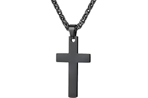 PROSTEEL Collier Homme Croix en Acier Inoxydable, Pendentif Croix Latine avec Chaîne Spiga 3mm de 55+5cm, Bijou Chrétien