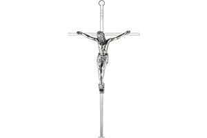 ACHIBANG Crucifix Wall Cross, Catholic Metal Hanging Crosses with Jesus Christ for Wall Decor - 10 Inch - Shiny Silver