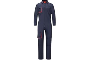 Yukirtiq Tuta da Lavoro Multitasche da Uomo Tuta Intera Meccanico Blu da Lavoro con Zip Doppio Uomo Tuta Lavoro con Elastica in Vita, Blu navy, M