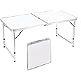 ROUNY Outdoor Camping Table Foldable, Adjustable Folding Picnic Table with Sunshade Hole, Heavy Duty Beach Folding Table Plastic Table with Carry Handle, Folded Tables Portable Tables for BBQ Party