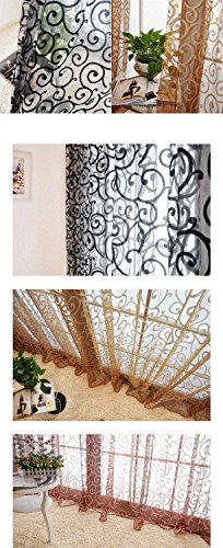Generic 100 x 200cm Beflockung Transparente Vorhang Fenstervorhang Gardine Tüll für Fenster Balkon Haus Dekor – Beige - 2