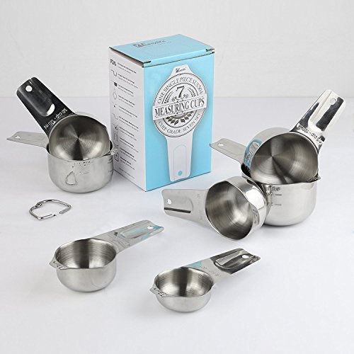 7er 18/8 Edelstahl Messbecher set von 1Easylife, Amerikanischer Messbecher Cup Messlöffel set mit ml, Messbecher Edelstahl, ROSTFREI, BPA FREI, Ideal für Cocktail, Backen, Kaffee, Proteinpulver, Soße. - 7