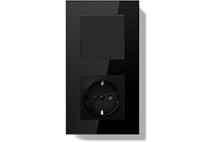 BSEEDLIFE Lichtschalter mit Steckdose, 1-Fach 1-Weg + Steckdose, 86x157mm Doppelt Lichtschalter Unterputz mit Glasrahmen, Kabelklemmen & Krallen, Einfache Montage für Wohnung, Haus, Büro(Schawarz)