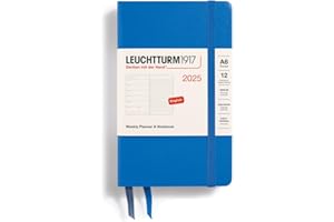 ‎LEUCHTTURM1917 LEUCHTTURM1917 370650 Wochenkalender & Notizbuch 2025, Pocket A6 Hardcover - 12-Monats-Planer, liniert - Sky, Englisch