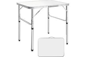 Rigogo Table de camping pliable et portable avec pieds en aluminium solides et poignée de transport, pour l'intérieur et l'extérieur, 2 niveaux de hauteur 70/33 cm, 75 x 55 x 70 cm, blanche