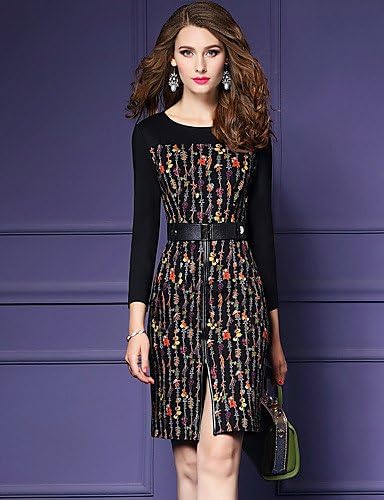 TT&amp;WANLIFU Women's Daily Going out Casual Sophisticated Street chic Bodycon Sheath Above Knee Dress Split Print Round Neck Long Sleeves , black , xxl