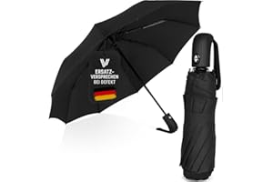 Villkin Regenschirm sturmfest mit Auf-Zu-Automatik - robuster und hochwertiger Regenschirm in schwarz für Damen und Herren - 107cm breiter Taschenregenschirm