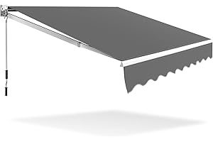 TANGZON 4 x 2.5m/ 3 x 2.5m/2.5m x 2m Retractable Manual Awning, Aluminum Sun Shade Shelter with Fittings & Crank Handle, Anti-UV Outdoor Telescopic Canopy for Patio Balcony Cafe (2.5 x 2m, Grey)