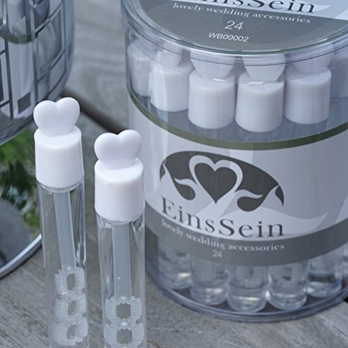 24x WEDDING BUBBLES Seifenblasen HOCHZEIT EinsSein® Lovegläschen weiss | Unverzichtbar für perfekte Hochzeitsfotos | Party Goldene Hochzeitstorte Geburtstag Feier Herz Gastgeschenke - 3