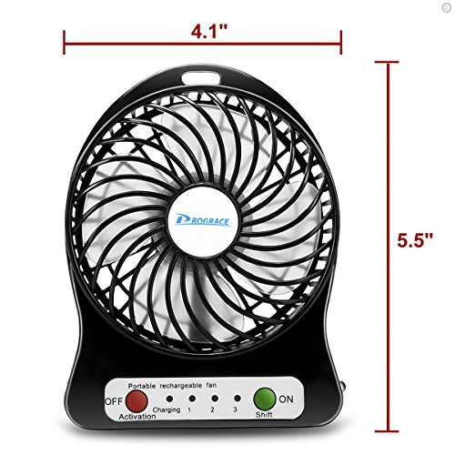 Portable USB Mini Fan, 10,2 cm 3 Speed wiederaufladbar 18650 Lion Akku/USB Lüfter Notebook Kühler Tisch Lüfter mit LED Nachtlicht, kompatibel mit USB-Port – Power Bank/Laptop/Computer - 3