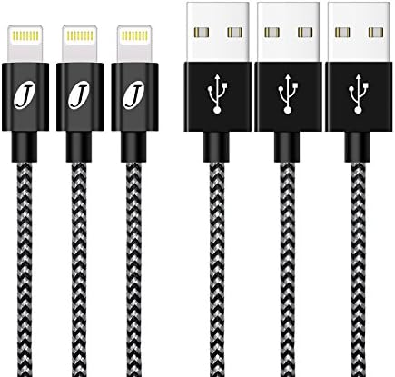 [3 Pack 1m] iPhone Charger Cable, J Jecent 3.3ft Extra Long Lightning Cable Nylon Braided iPhone 7 Charger Cable Charging for iPhone X/8/8 Plus/7/7 Plus/6s/6s Plus/6/6 Plus/5/5S/5C/SE, iPad 4, iPad Air 1/2, iPad Mini 1/2/3/4（Sliver Black）