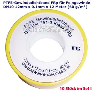 1 X 12m X 12mm X 0.1mm ROLL PTFE THREAD SEALING TAPE GAS WATER
