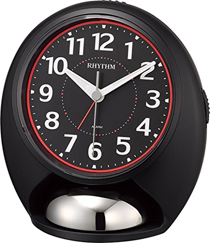 RHYTHM (Japan) Plastic Case Value Added Bell, Beep Alarm Table Analogue Clock, Numerals Dial, (Black, 12x14x10cms)