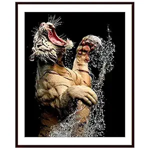 Shyam Framing Art Beautiful Tiger Modern Art Wall Photo Frame,Wall Frame Exclusive with Matte Finished Print,Poster with Fiber Wood Frame Without Glass,Frame for Living Room, Kitchen, Size (14 x 17)