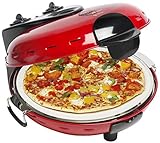 Bestron Four à pizza électrique avec plaque en pierre, Viva Italia, Chaleur supérieure et inférieure, 1000 W, Rouge