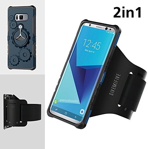 Sport Armband Multifunctional Protection Mobile Phone Case GIVEMIFIVE Easy Plug-in Armband Armor Wheel Gear Case Kickstand for Exercise Running Jogging Arm Girth with Elastic and Breathable Strap with Key Layer for Samsung Galaxy S8(Navy Blue)