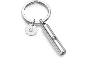 ZYSTA Cylinder Pet Ashes Keepsake Keyring Personalised Engraved Pawprint Dog Cat Tube Urn Keyrings Custom Cremation Ash Holder Urns Pendant Keychain Memorial Key Ring with Charm